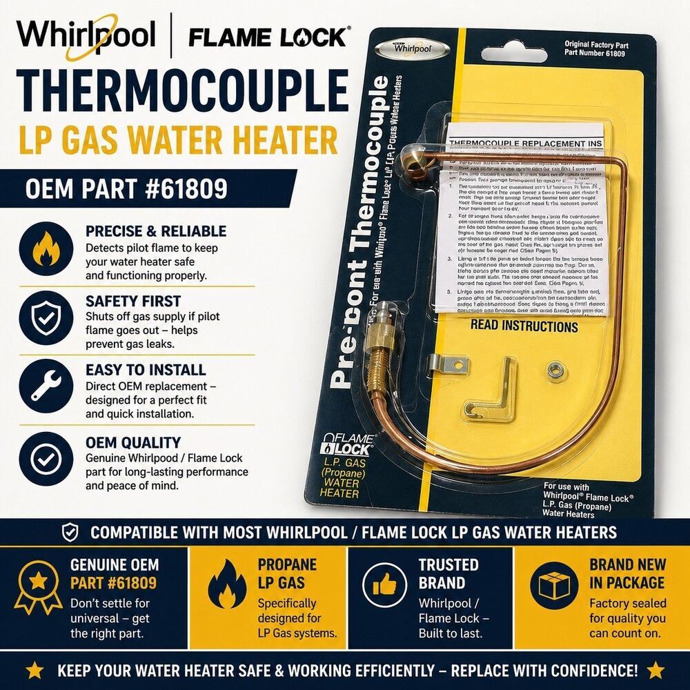 Whirlpool Flame Lock LP Gas Water Heater Thermocouple 61809 OEM Propane